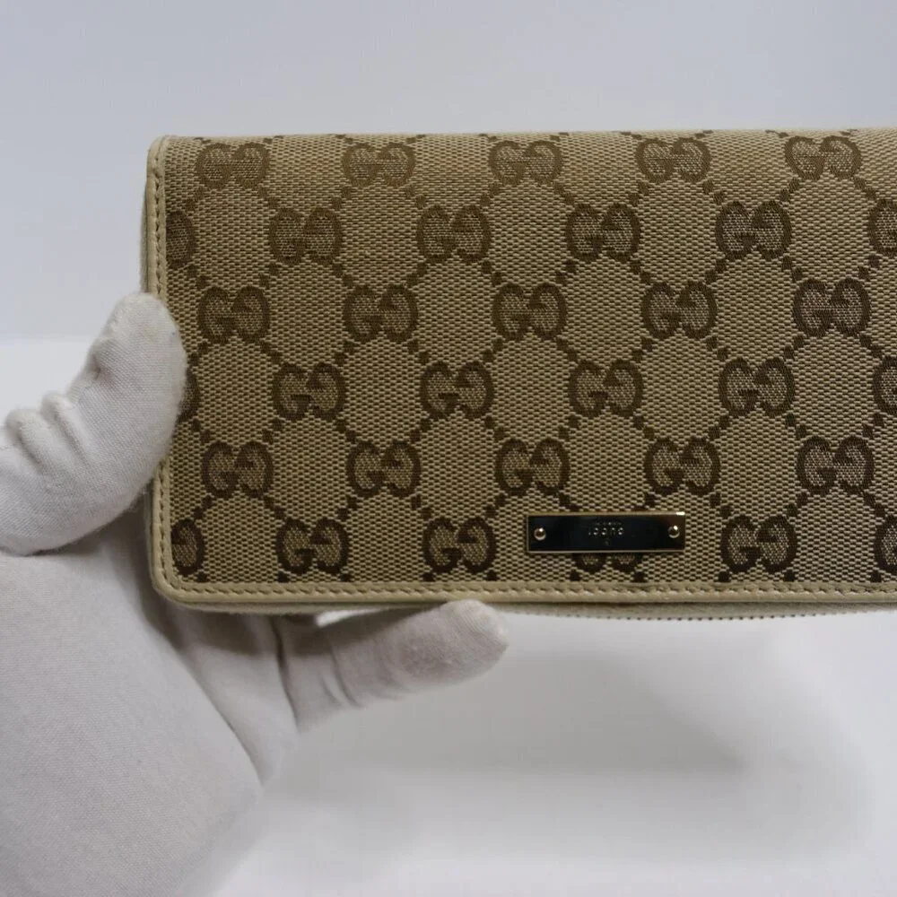 🤎GUCCI GG Beige/Off White Monogram Metal Bar Zip Around Long Wallet | PRELOVED! - Picture 3 of 16